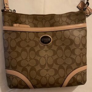 Coach Tan and Cream Signature crossbody purse